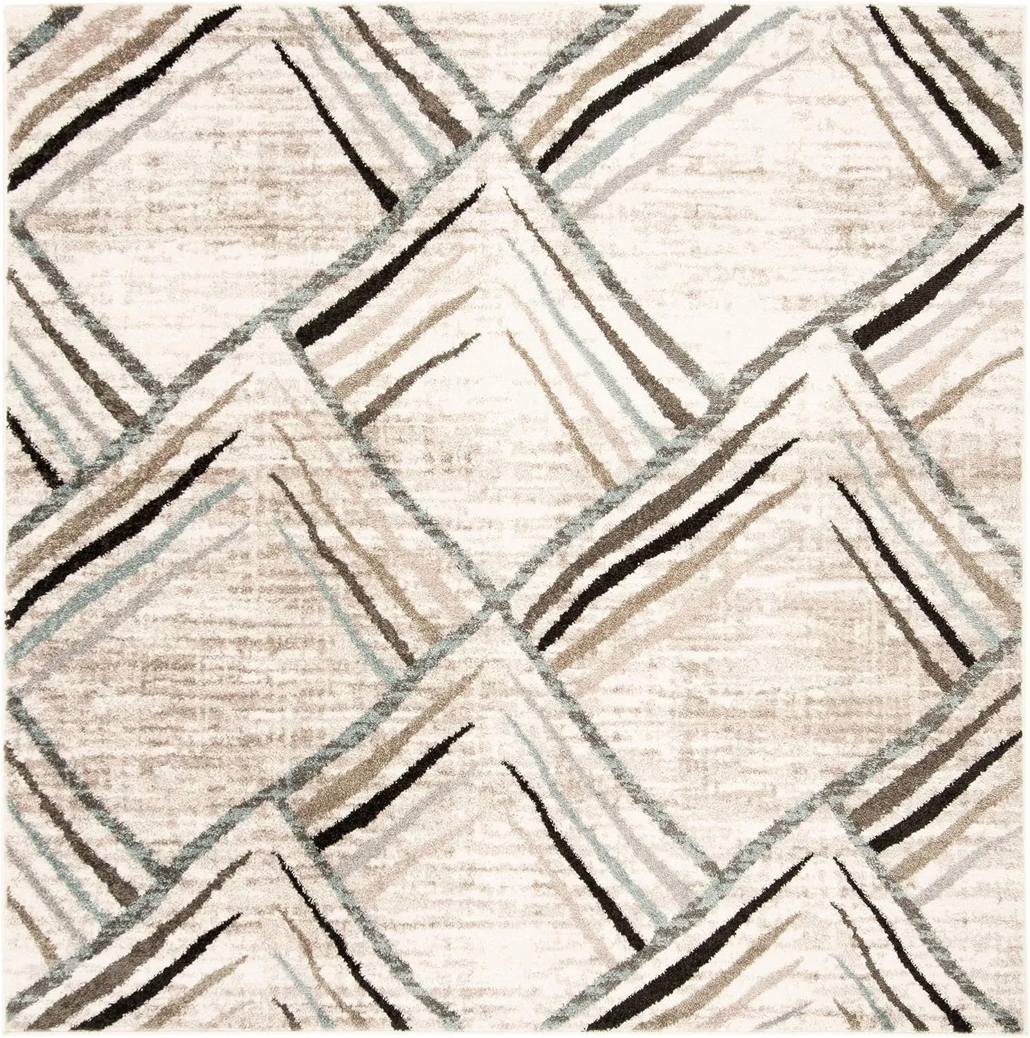 SAFAVIEH Amsterdam Collection Area Rug - 5'1" Square, Cream & Charcoal, Modern Design, Ideal for High Traffic Areas in Living Room, Bedroom, Dining (AMS112A-5SQ)