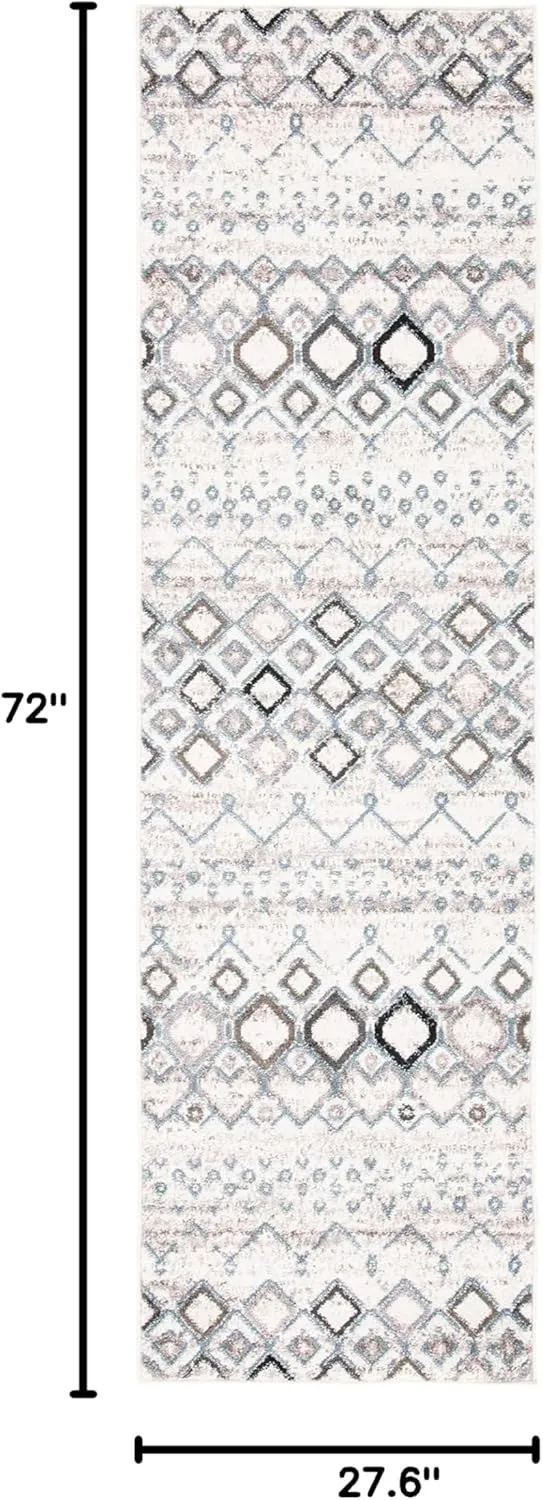SAFAVIEH Amsterdam Collection Runner Rug - 2'3" x 6', Ivory & Grey, Moroccan Boho Design, Non-Shedding & Easy Care, Ideal for High Traffic Areas in Living Room, Bedroom (AMS108A)