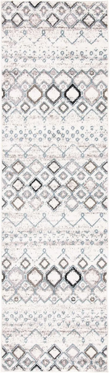 SAFAVIEH Amsterdam Collection Runner Rug - 2'3" x 6', Ivory & Grey, Moroccan Boho Design, Non-Shedding & Easy Care, Ideal for High Traffic Areas in Living Room, Bedroom (AMS108A)