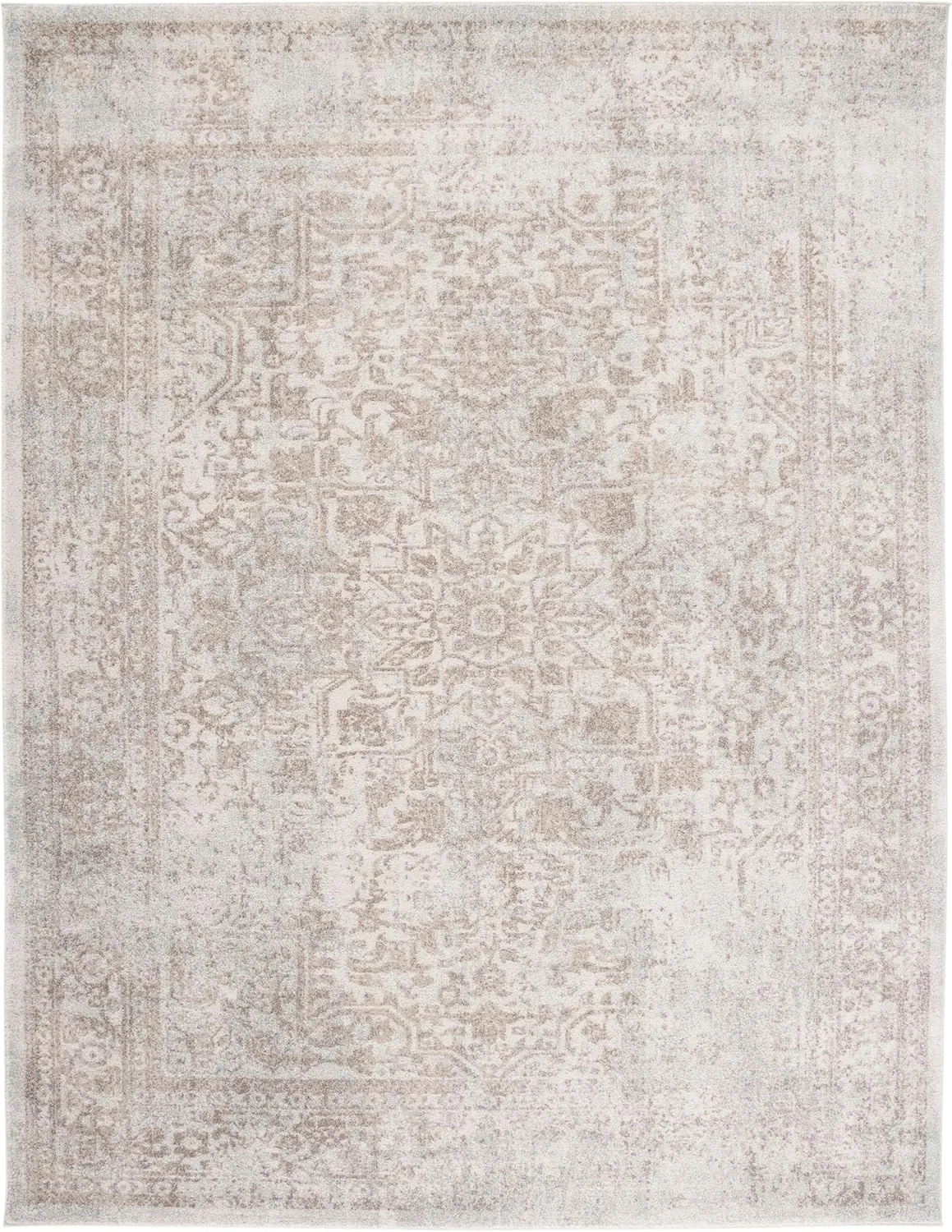 SAFAVIEH Area Rug 8x10 - Evoke Collection - Large - Ivory & Taupe, Oriental Distressed Design, Non-Shedding & Easy Cleaning, Ideal for Living Room, Bedroom, Office, Dining Space (EVK256E)
