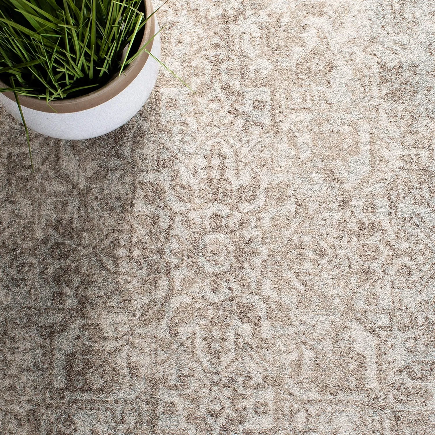SAFAVIEH Area Rug 8x10 - Evoke Collection - Large - Ivory & Taupe, Oriental Distressed Design, Non-Shedding & Easy Cleaning, Ideal for Living Room, Bedroom, Office, Dining Space (EVK256E)