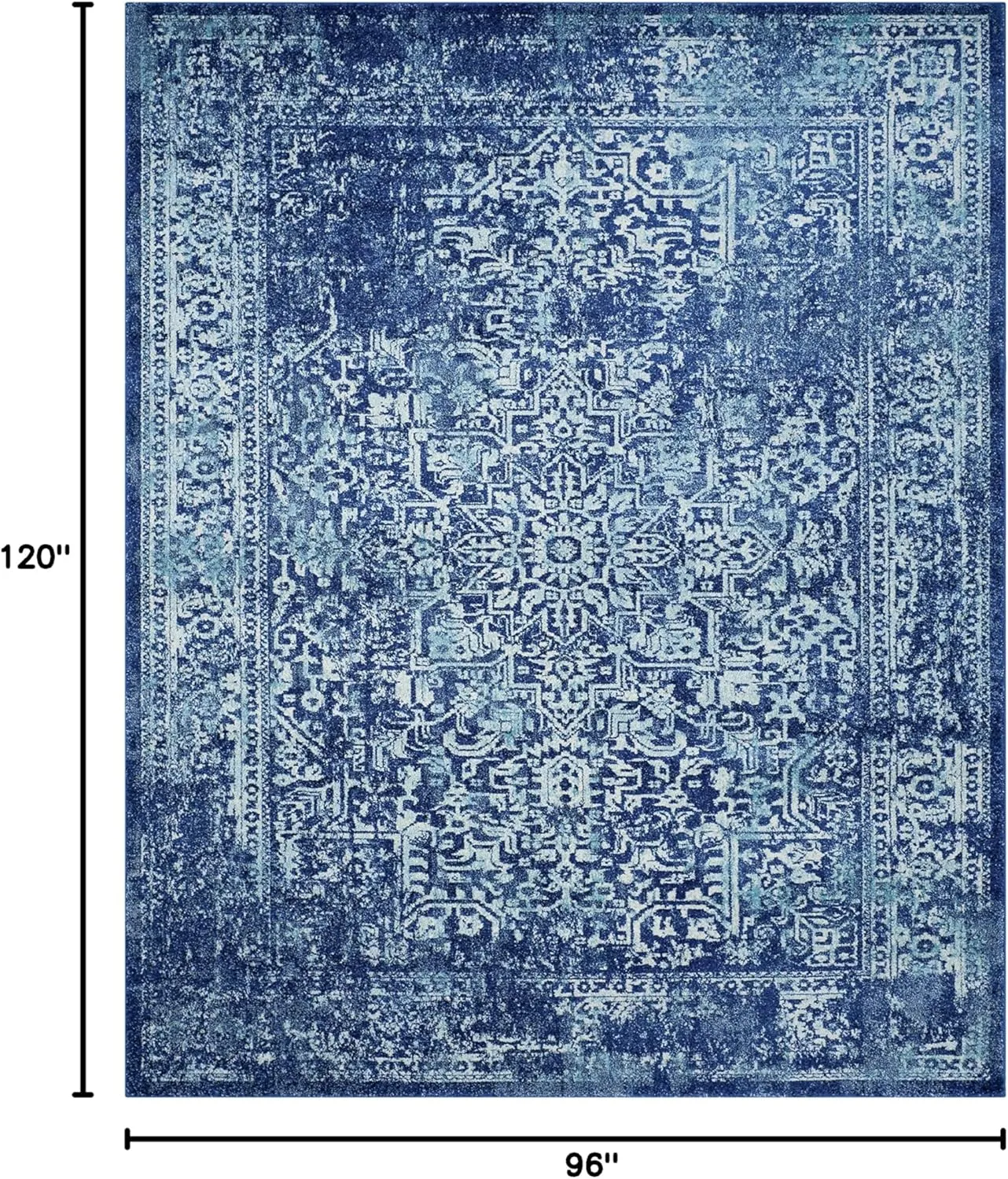 SAFAVIEH Area Rug 8x10 - Evoke Collection - Large - Navy & Ivory, Oriental Distressed Design, Non-Shedding & Easy Cleaning, Ideal for Living Room, Bedroom, Office, Dining Space (EVK256A)