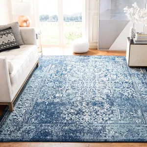 SAFAVIEH Area Rug 8x10 - Evoke Collection - Large - Navy & Ivory, Oriental Distressed Design, Non-Shedding & Easy Cleaning, Ideal for Living Room, Bedroom, Office, Dining Space (EVK256A)