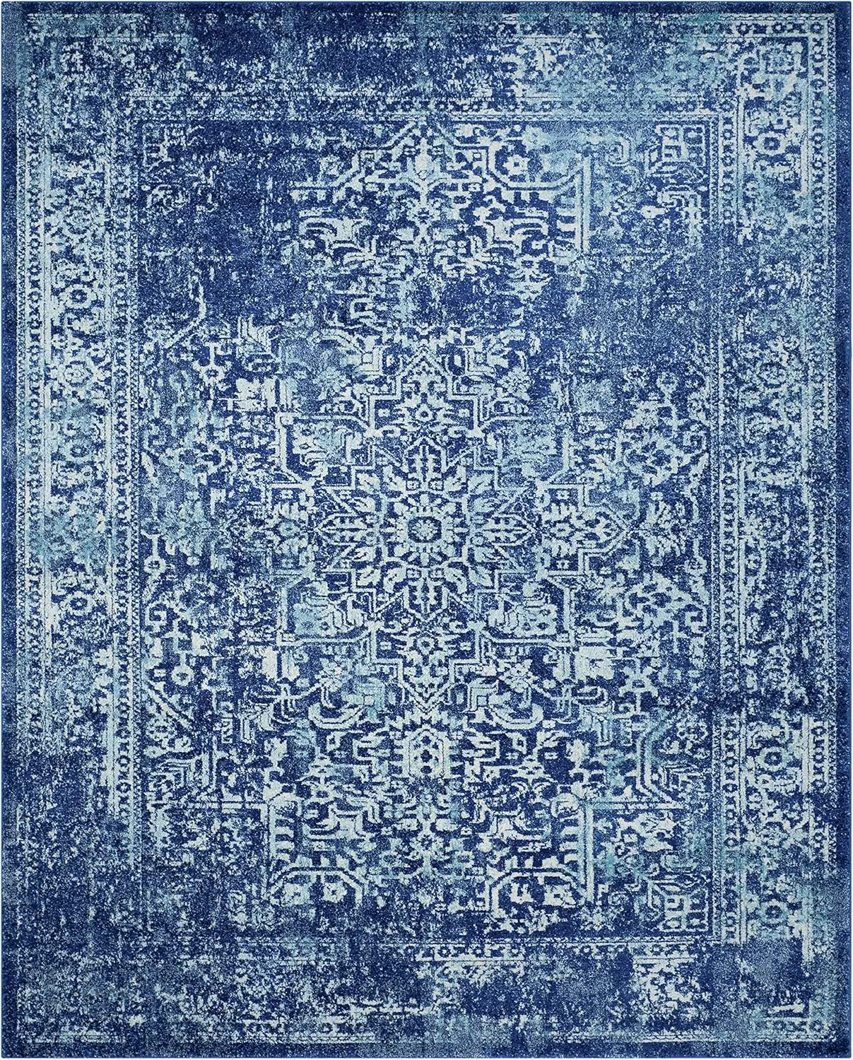 SAFAVIEH Area Rug 8x10 - Evoke Collection - Large - Navy & Ivory, Oriental Distressed Design, Non-Shedding & Easy Cleaning, Ideal for Living Room, Bedroom, Office, Dining Space (EVK256A)