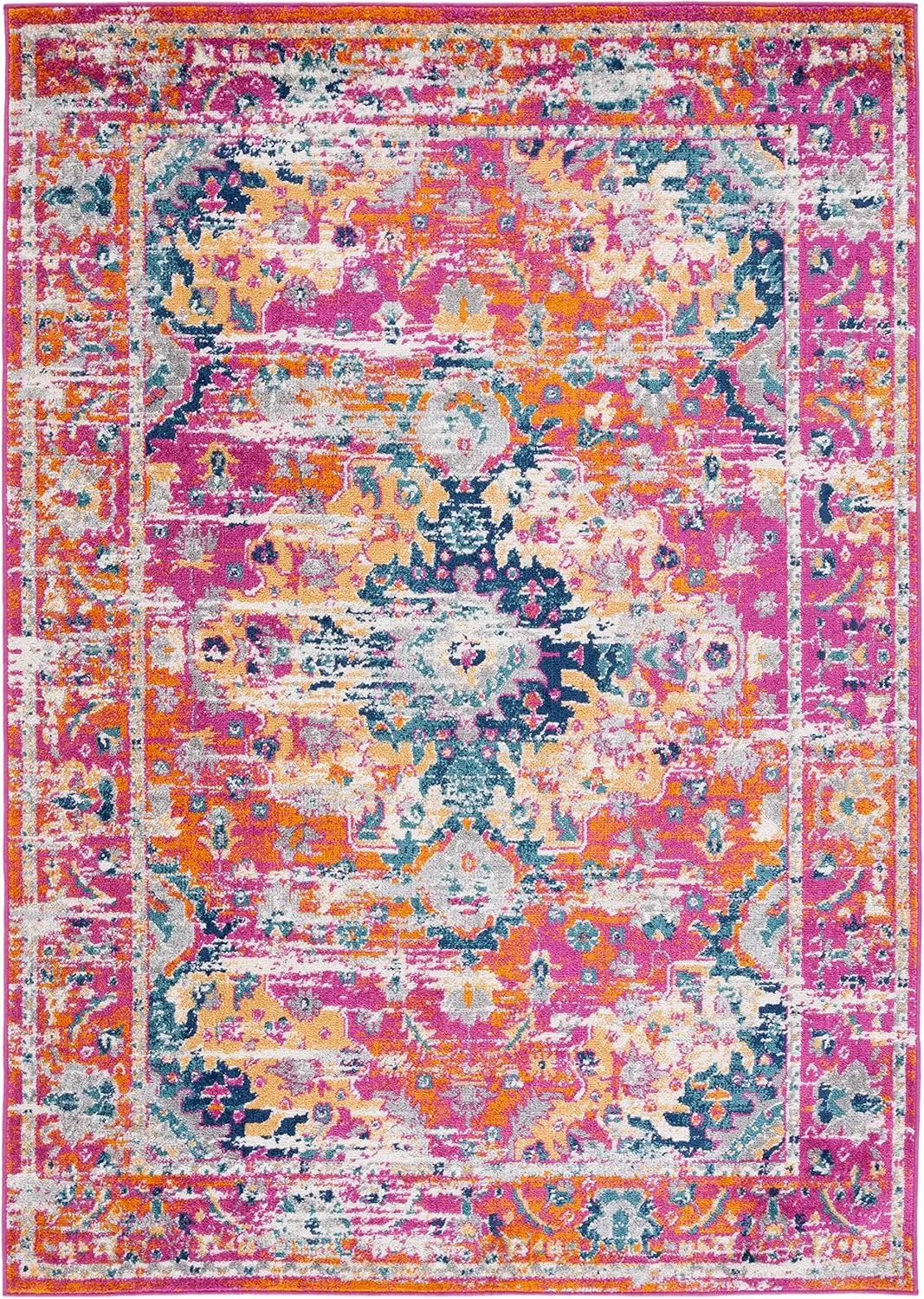 SAFAVIEH Area Rug 8x10 - Madison Collection - Large - Fuchsia & Gold, Boho Chic Medallion Design, Non-Shedding & Easy Cleaning, Ideal for Living Room, Bedroom, Office, Dining Space (MAD154R)
