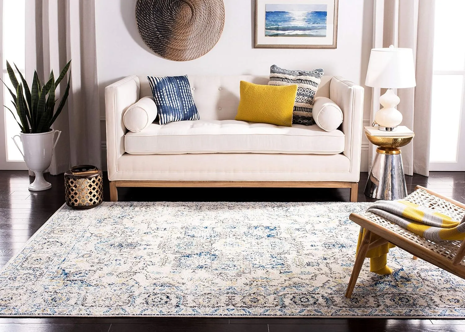 SAFAVIEH Area Rug 8x10 - Madison Collection - Large - Grey & Ivory, Snowflake Medallion Distressed Design, Non-Shedding & Easy Cleaning, Ideal for Living Room, Bedroom, Office, Dining Space (MAD603F)
