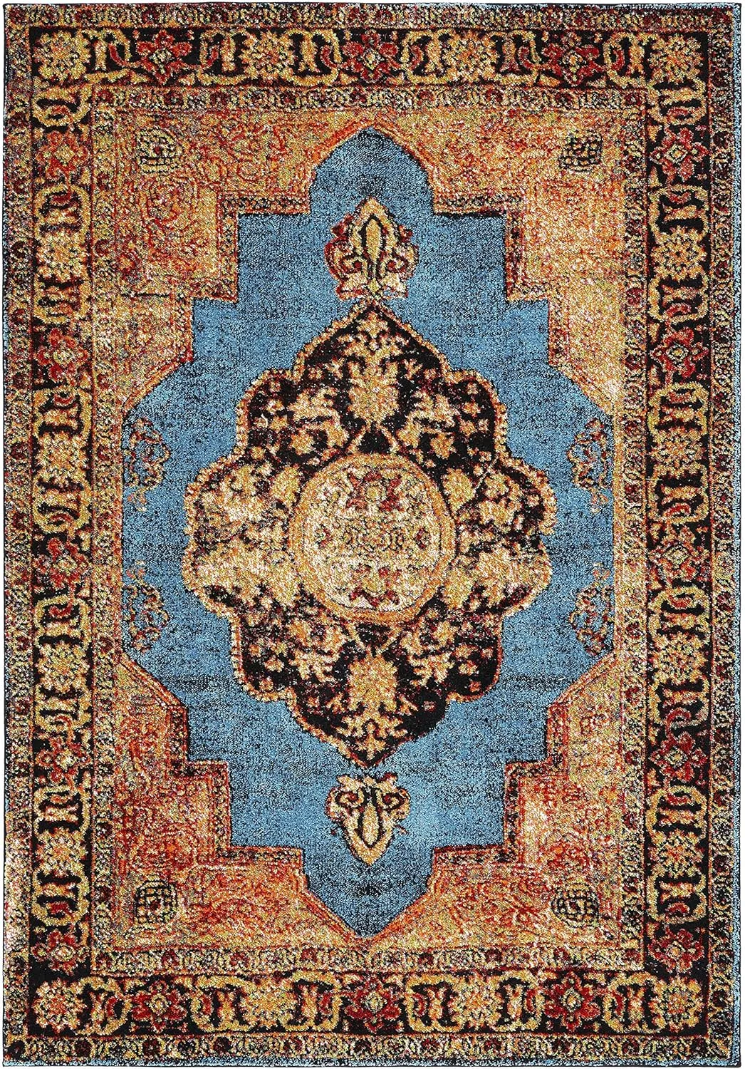 SAFAVIEH Area Rug 8x10 - Vintage Hamadan Collection - Large - Gold & Light Blue, Traditional Oriental Design, Non-Shedding & Easy Cleaning, Ideal for Living Room, Bedroom, Dining Space (VTH219D)