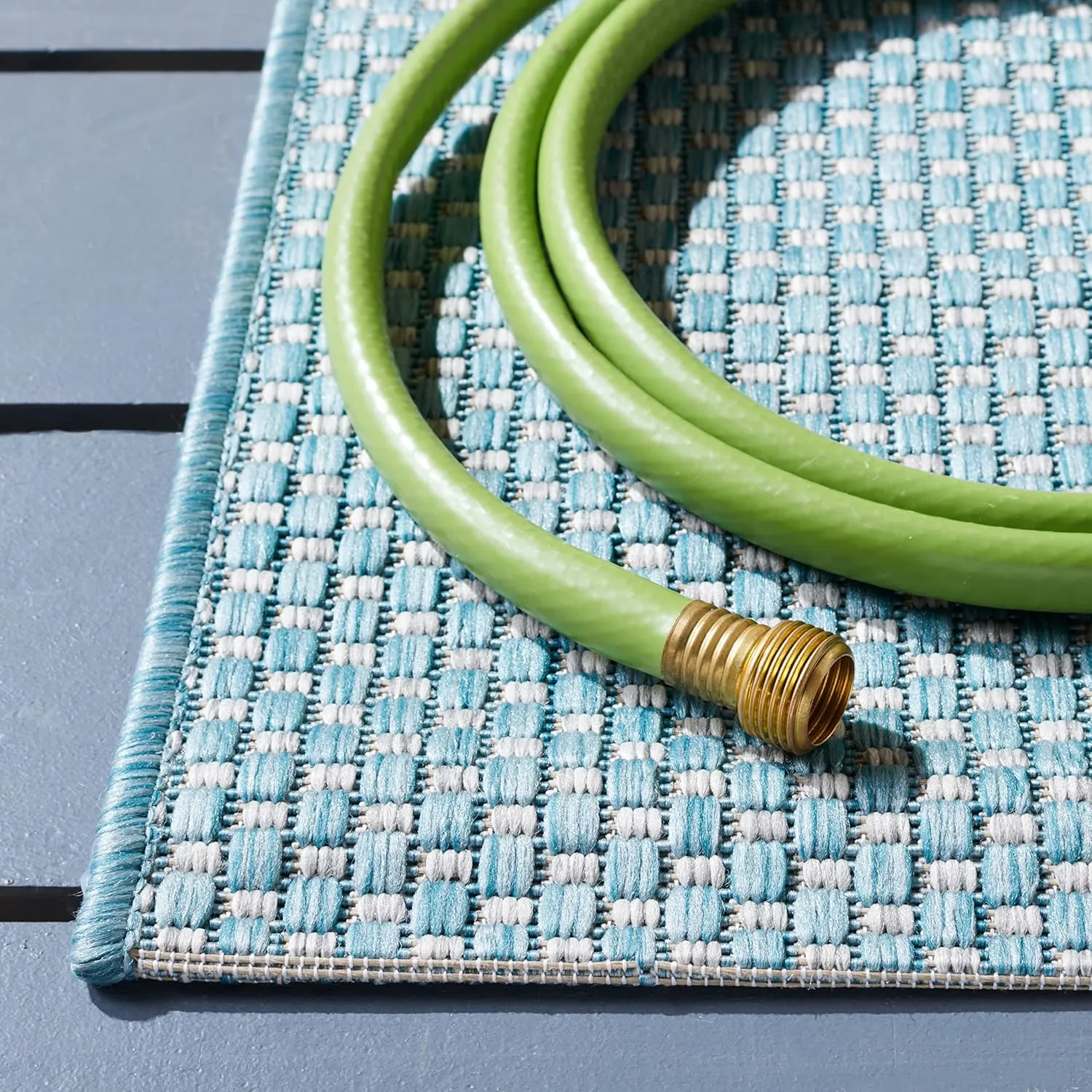 SAFAVIEH Courtyard Collection 2'3" x 10' Aqua/Grey CY8521 Indoor/ Outdoor Waterproof Easy-Cleaning Patio Backyard Mudroom Runner-Rug