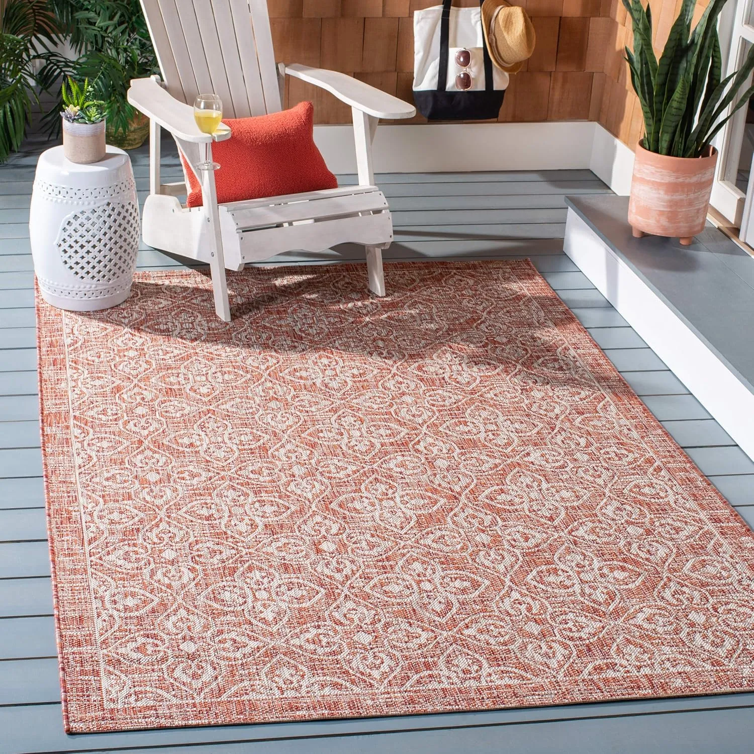 SAFAVIEH Courtyard Collection 8' x 11' Rust / Light Grey CY8066 Indoor/ Outdoor Waterproof Easy Cleaning Patio Backyard Mudroom Area Rug