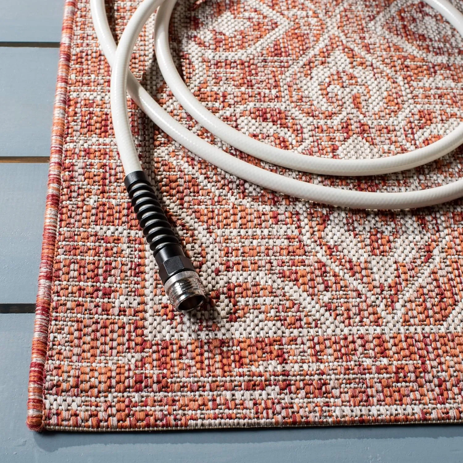 SAFAVIEH Courtyard Collection 8' x 11' Rust / Light Grey CY8066 Indoor/ Outdoor Waterproof Easy Cleaning Patio Backyard Mudroom Area Rug