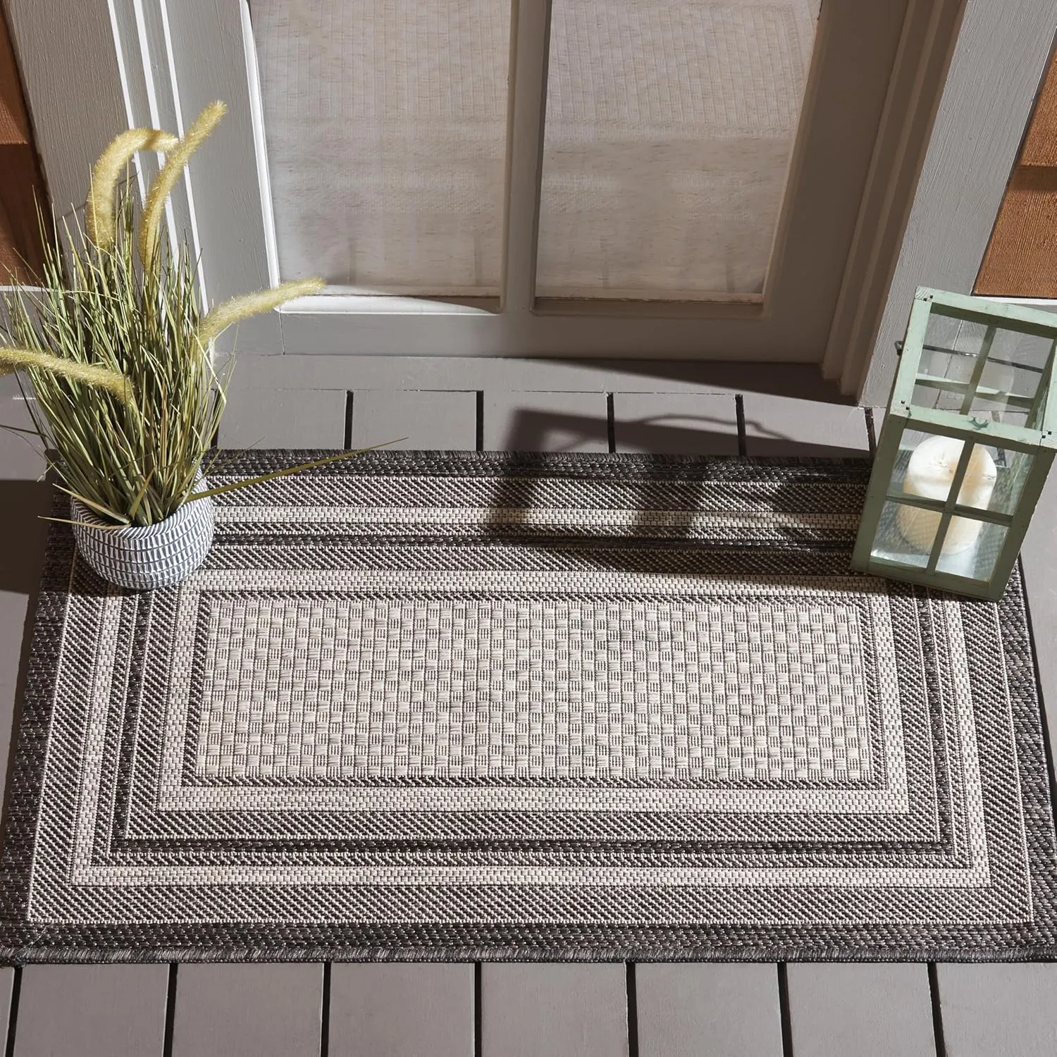 SAFAVIEH Courtyard Collection Accent Rug - 2'3" x 4', Light Grey & Black, Non-Shedding & Easy Care, Indoor/Outdoor & Washable-Ideal for Patio, Backyard, Mudroom (CY8475-37612)