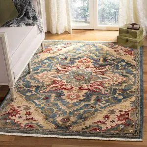 SAFAVIEH Kashan Collection Area Rug - 5'1" x 7'5", Blue & Beige, Traditional Oriental Design, Non-Shedding & Easy Care, Ideal for High Traffic Areas in Living Room, Bedroom (KSN304B)