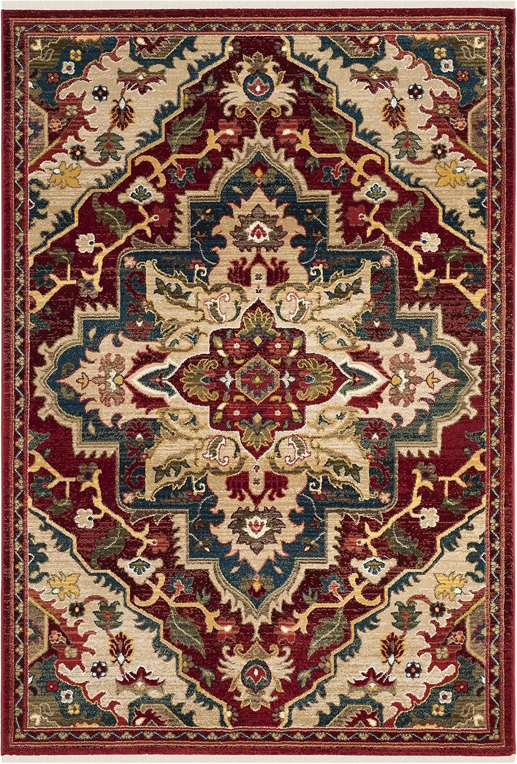 SAFAVIEH Kashan Collection Area Rug - 5'1" x 7'5", Red & Beige, Traditional Oriental Design, Non-Shedding & Easy Care, Ideal for High Traffic Areas in Living Room, Bedroom (KSN304D)