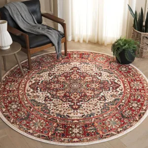 SAFAVIEH Kashan Collection Area Rug - 6'7" Round, Ivory & Blue, Non-Shedding & Easy Care, Ideal for High Traffic Areas in The Living Room, Dining, Bedroom (KSN305B)