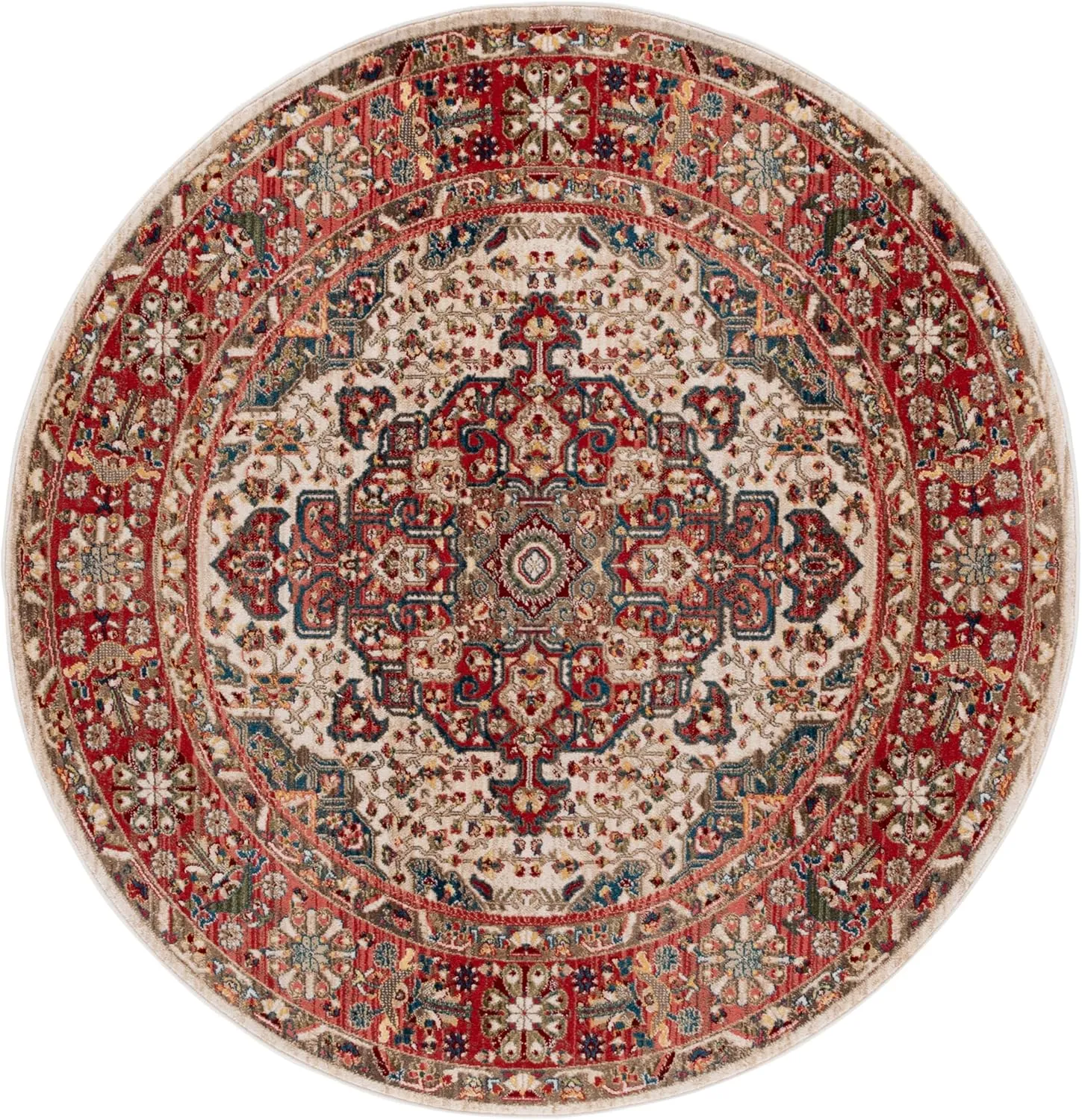 SAFAVIEH Kashan Collection Area Rug - 6'7" Round, Ivory & Blue, Non-Shedding & Easy Care, Ideal for High Traffic Areas in The Living Room, Dining, Bedroom (KSN305B)