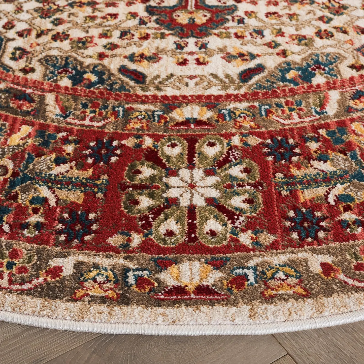 SAFAVIEH Kashan Collection Area Rug - 6'7" Round, Ivory & Blue, Non-Shedding & Easy Care, Ideal for High Traffic Areas in The Living Room, Dining, Bedroom (KSN305B)