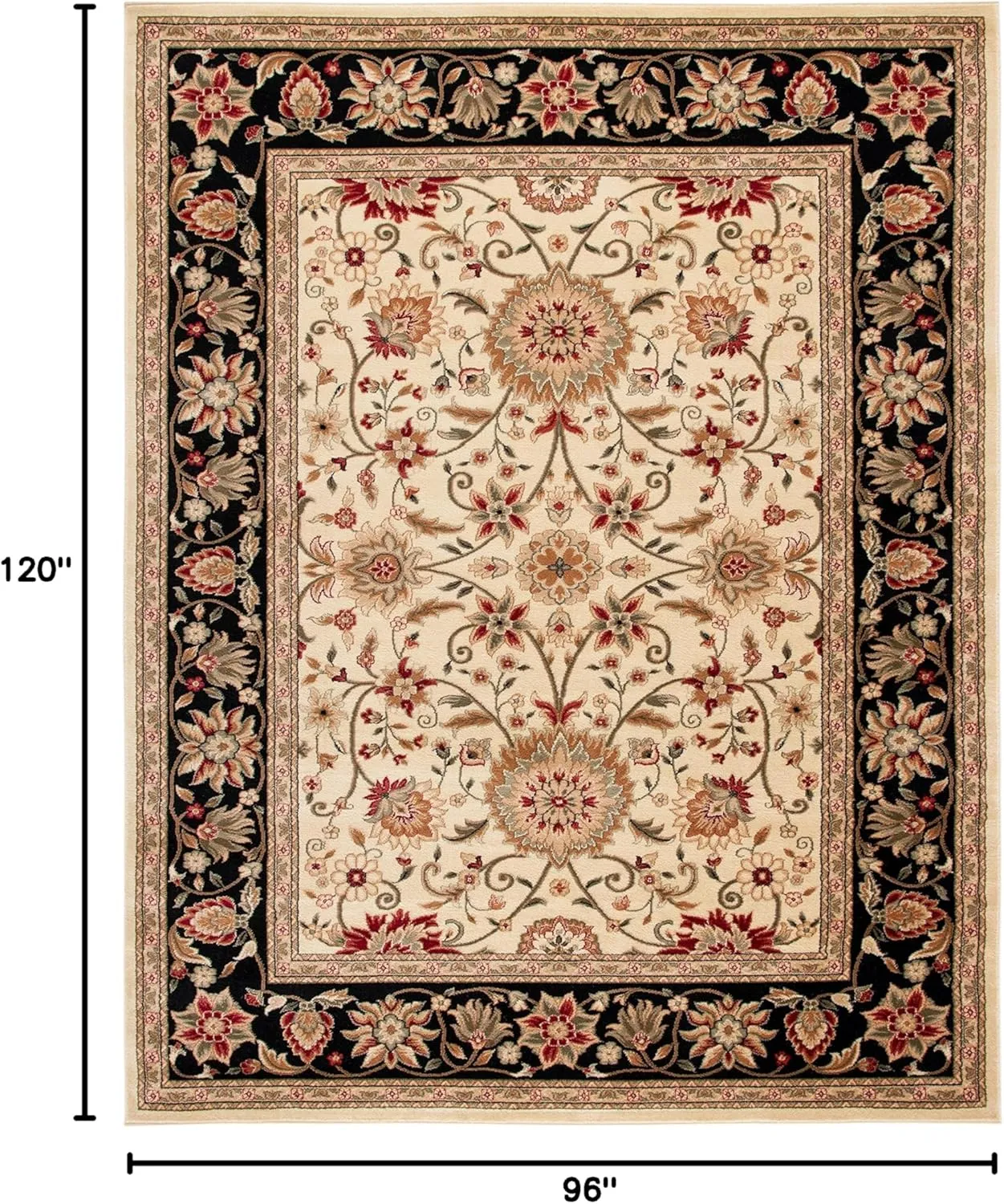 SAFAVIEH Lyndhurst Collection Area Rug - 8' x 10', Ivory & Black, Traditional Oriental Design, Non-Shedding & Easy Care, Ideal for High Traffic Areas in Living Room, Bedroom (LNH212B)
