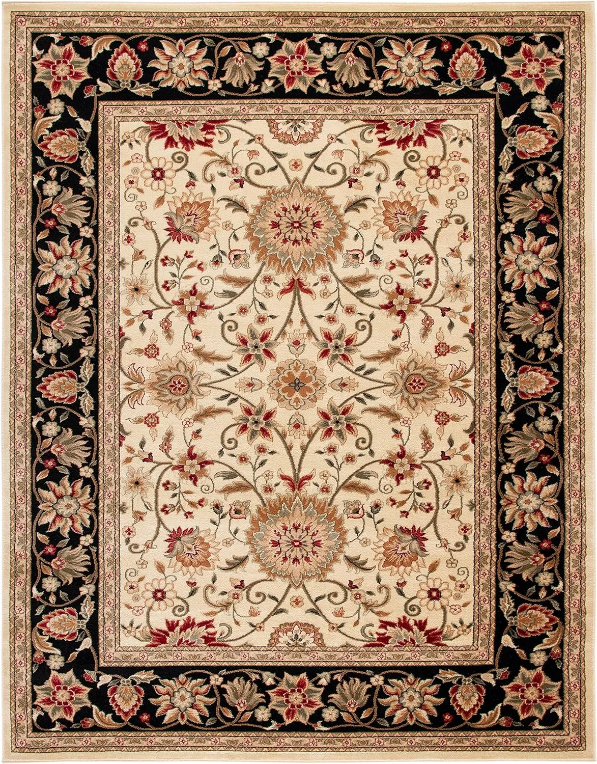SAFAVIEH Lyndhurst Collection Area Rug - 8' x 10', Ivory & Black, Traditional Oriental Design, Non-Shedding & Easy Care, Ideal for High Traffic Areas in Living Room, Bedroom (LNH212B)
