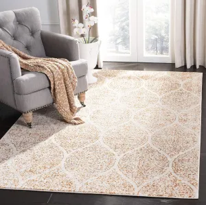 SAFAVIEH Madison Collection 9' Square CreamOrange MAD604H Glam Ogee Trellis Distressed Non-Shedding Living Room Dining Bedroom Area Rug