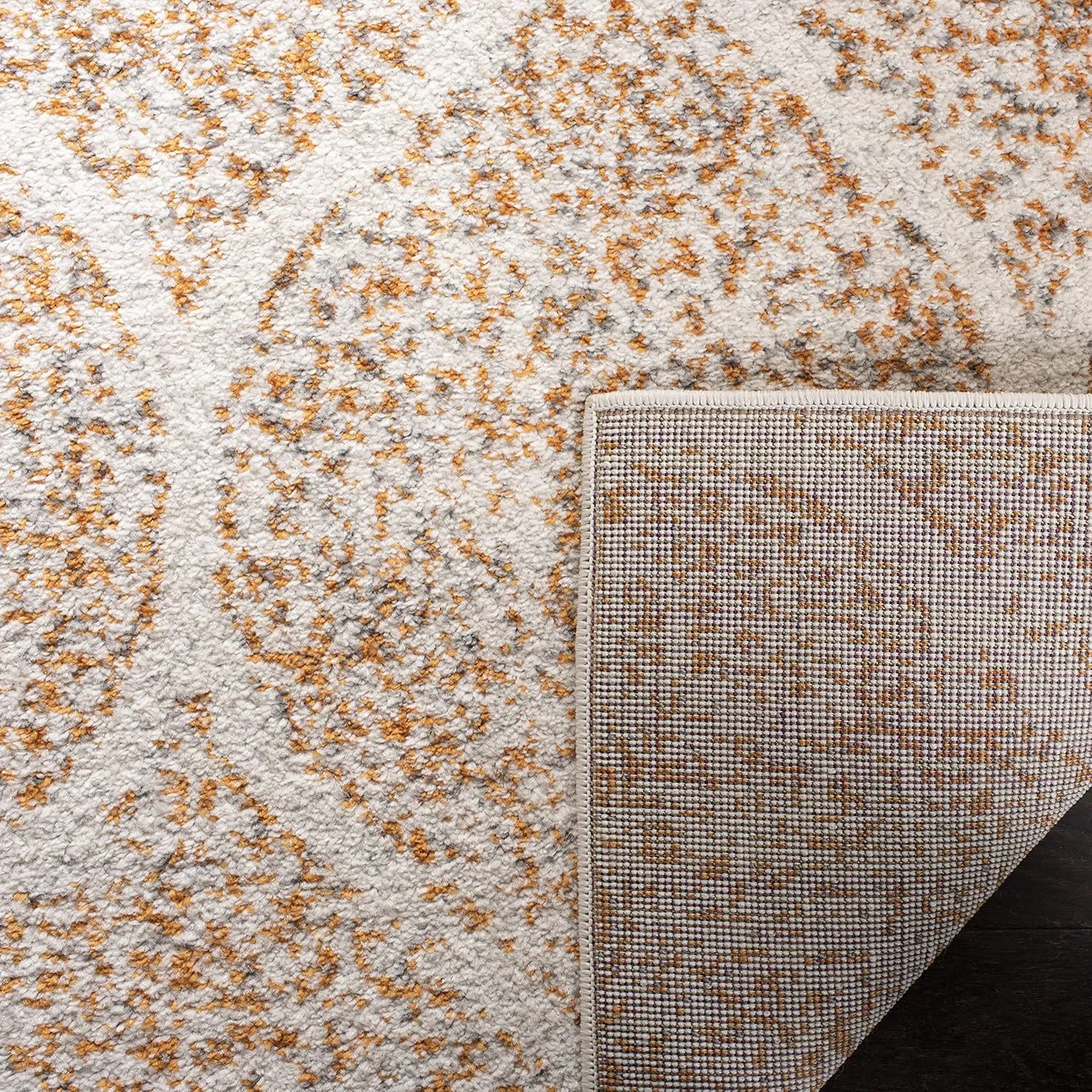 SAFAVIEH Madison Collection 9' Square CreamOrange MAD604H Glam Ogee Trellis Distressed Non-Shedding Living Room Dining Bedroom Area Rug