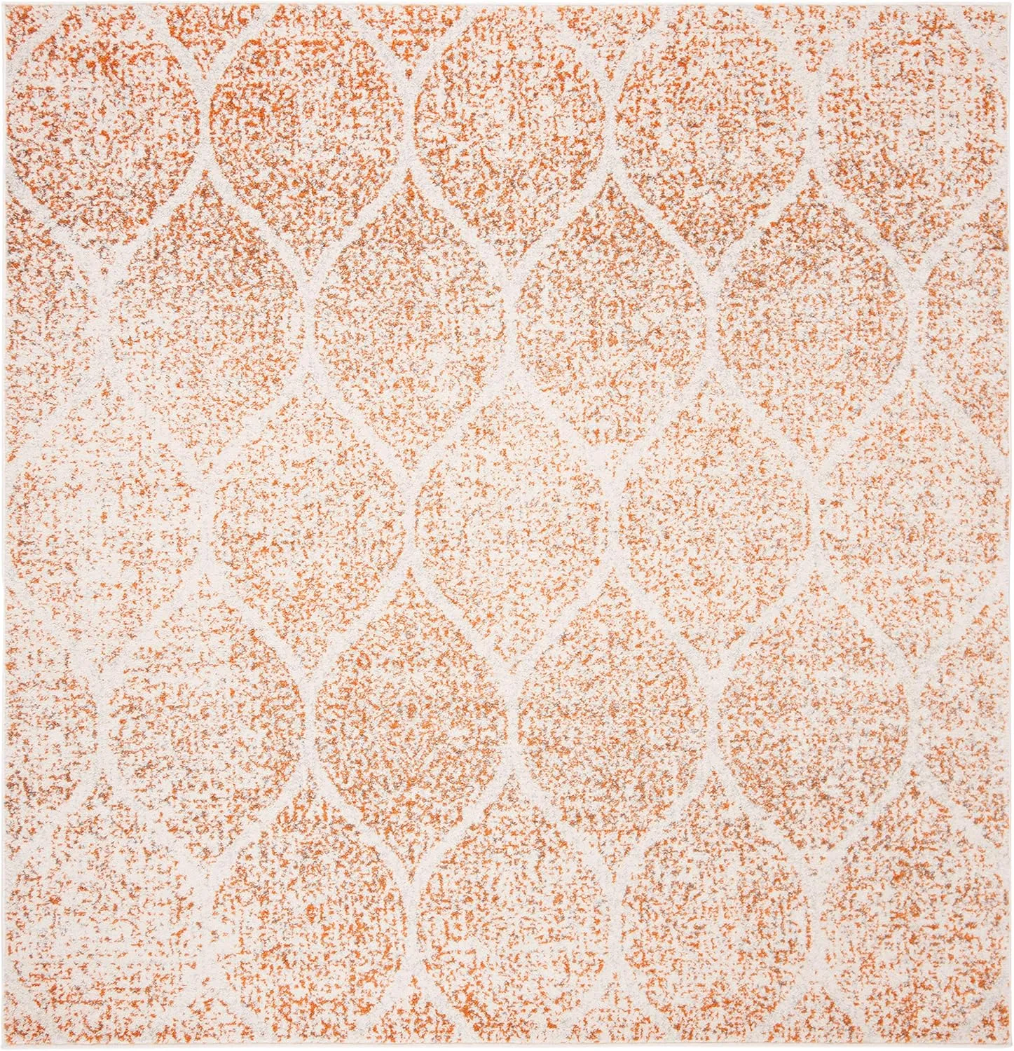 SAFAVIEH Madison Collection 9' Square CreamOrange MAD604H Glam Ogee Trellis Distressed Non-Shedding Living Room Dining Bedroom Area Rug