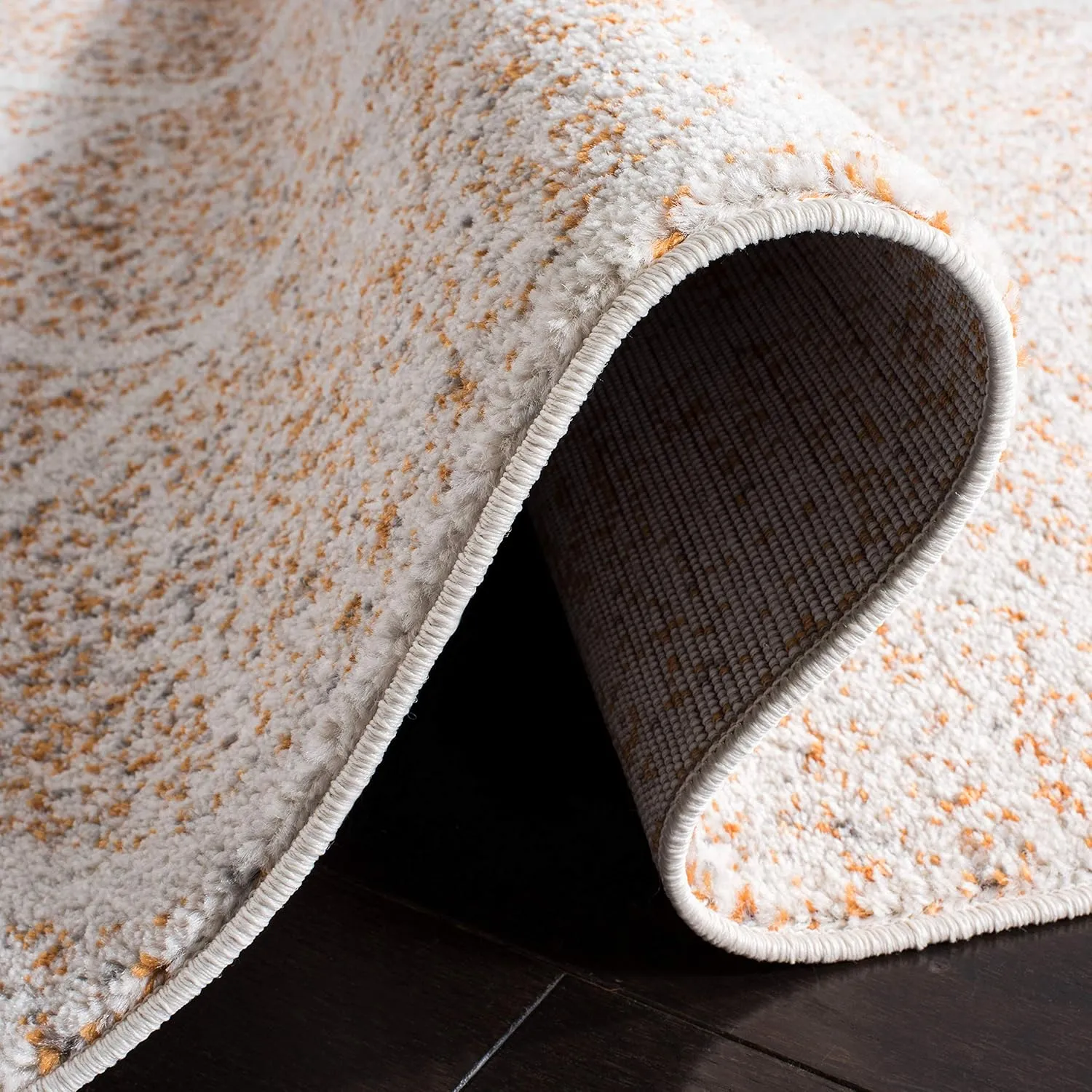 SAFAVIEH Madison Collection 9' Square CreamOrange MAD604H Glam Ogee Trellis Distressed Non-Shedding Living Room Dining Bedroom Area Rug
