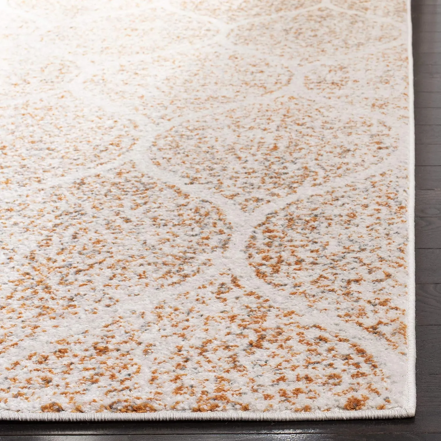 SAFAVIEH Madison Collection 9' Square CreamOrange MAD604H Glam Ogee Trellis Distressed Non-Shedding Living Room Dining Bedroom Area Rug