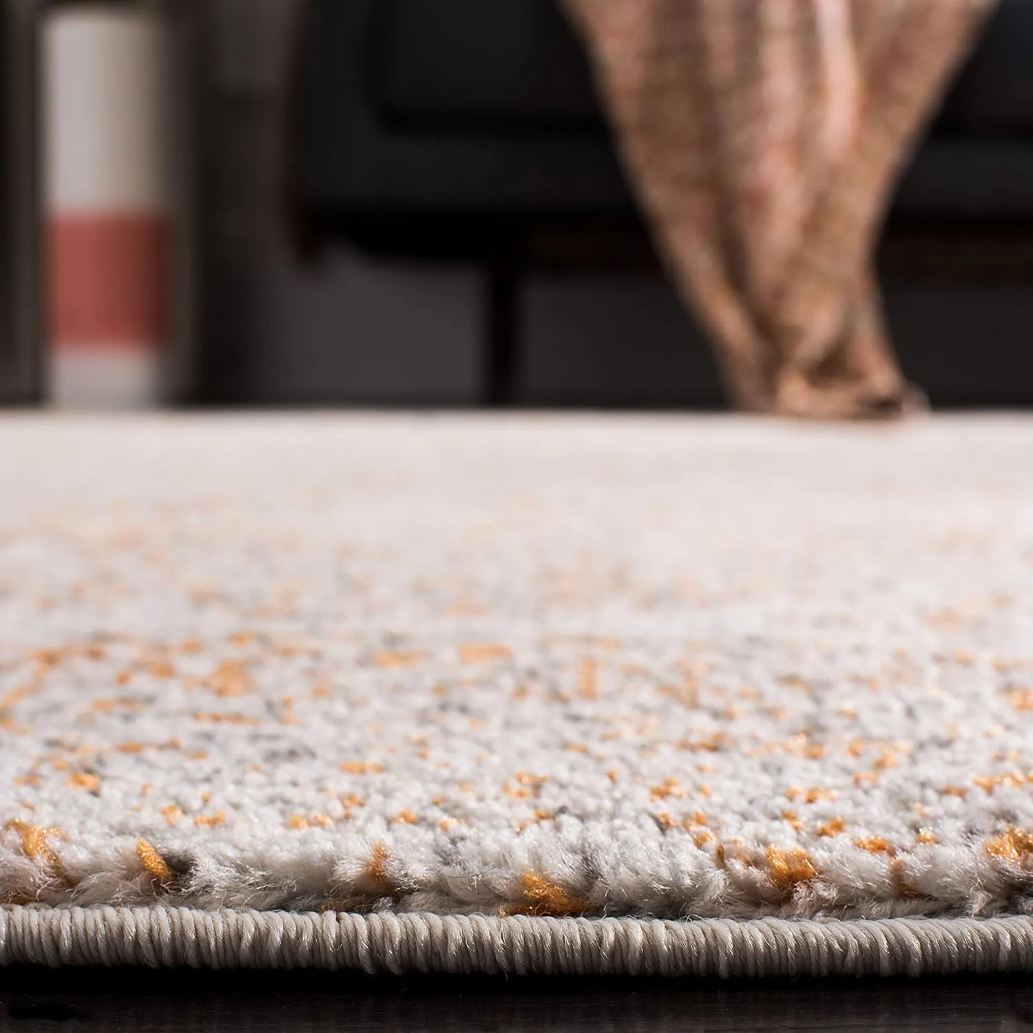 SAFAVIEH Madison Collection 9' Square CreamOrange MAD604H Glam Ogee Trellis Distressed Non-Shedding Living Room Dining Bedroom Area Rug