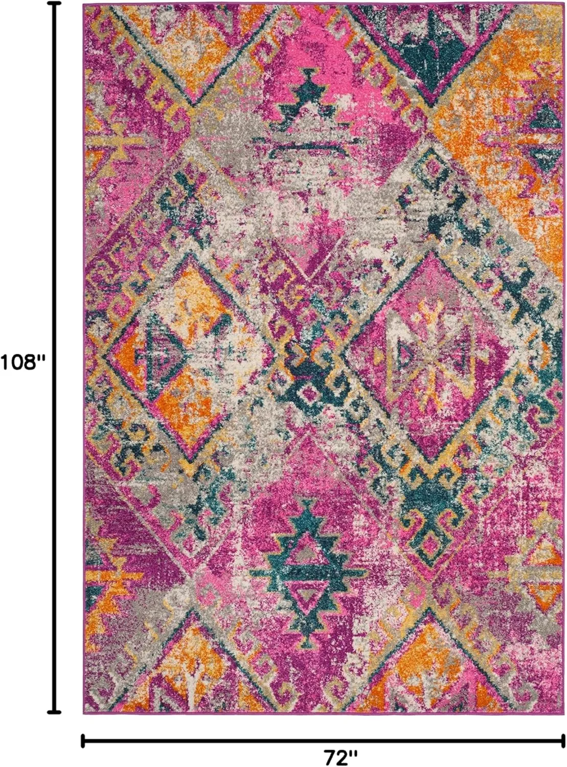 SAFAVIEH Madison Collection Area Rug - 6' x 9', Fuchsia & Blue, Boho Chic Distressed Design, Non-Shedding & Easy Care, Ideal for High Traffic Areas in Living Room, Bedroom (MAD125F)