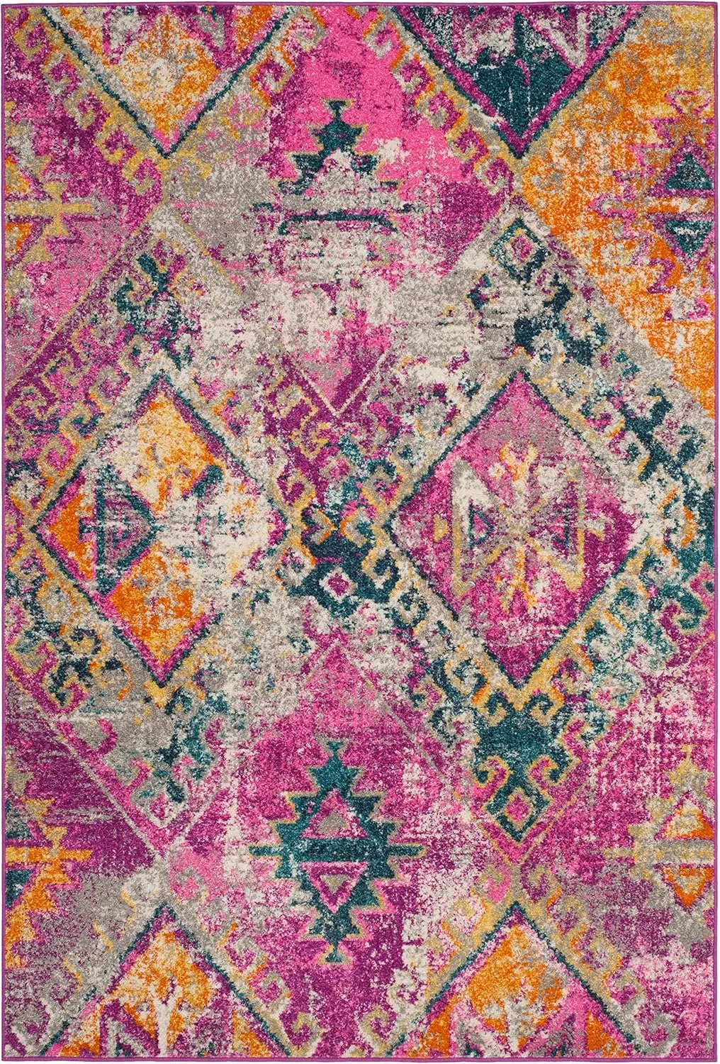 SAFAVIEH Madison Collection Area Rug - 6' x 9', Fuchsia & Blue, Boho Chic Distressed Design, Non-Shedding & Easy Care, Ideal for High Traffic Areas in Living Room, Bedroom (MAD125F)