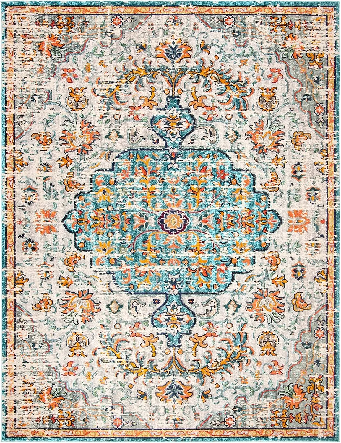 SAFAVIEH Madison Collection Area Rug - 6' x 9', Grey & Light Blue, Boho Chic Medallion Distressed Design, Non-Shedding & Easy Care, Ideal for High Traffic Areas in Living Room, Bedroom (MAD447F)