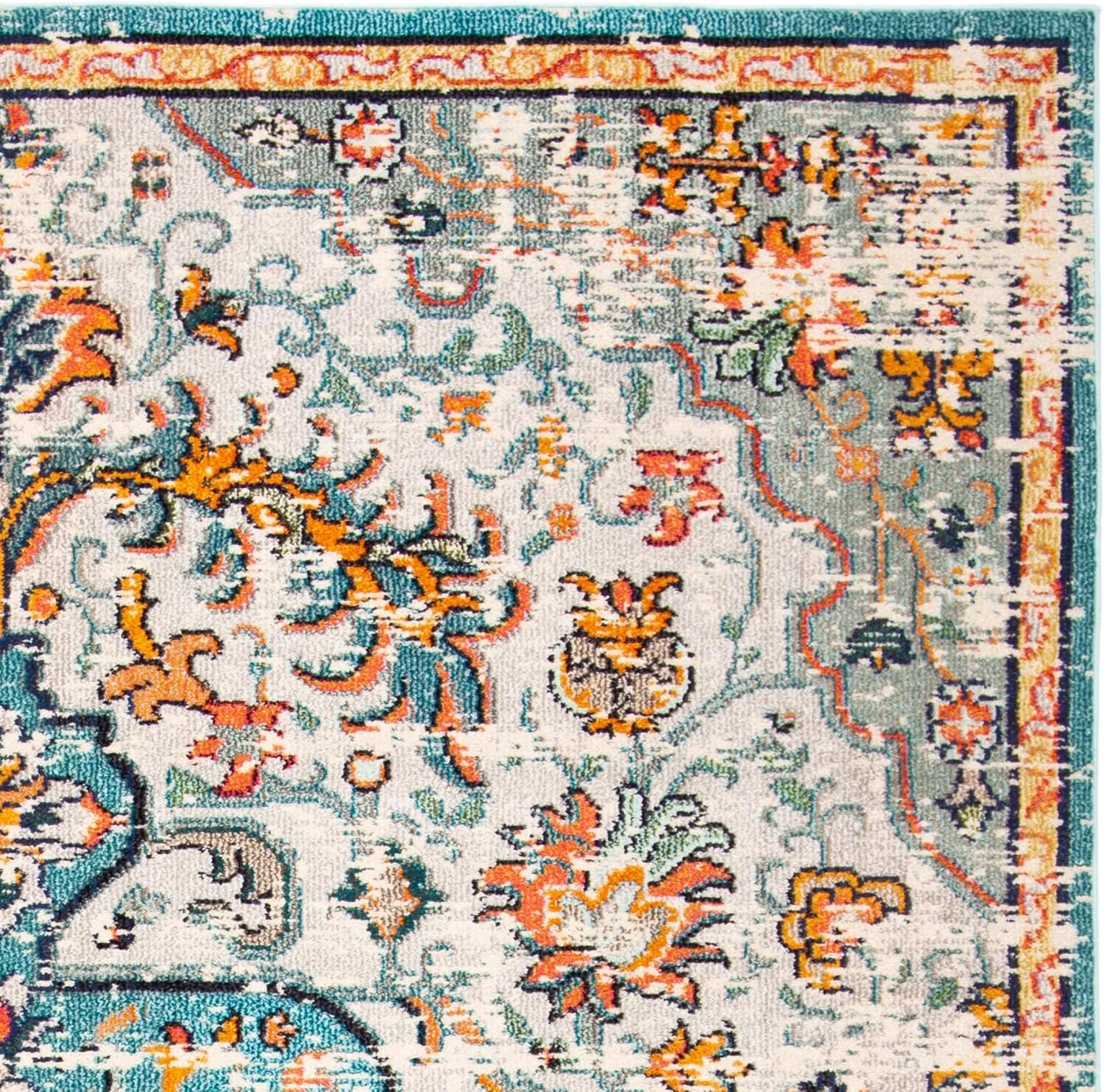 SAFAVIEH Madison Collection Area Rug - 6' x 9', Grey & Light Blue, Boho Chic Medallion Distressed Design, Non-Shedding & Easy Care, Ideal for High Traffic Areas in Living Room, Bedroom (MAD447F)