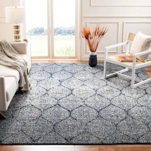 SAFAVIEH Madison Collection Area Rug - 6'7" Square, Navy & Silver, Glam Ogee Trellis Distressed Design, Non-Shedding & Easy Care, Ideal for High Traffic Areas in Living Room, Bedroom (MAD604G)