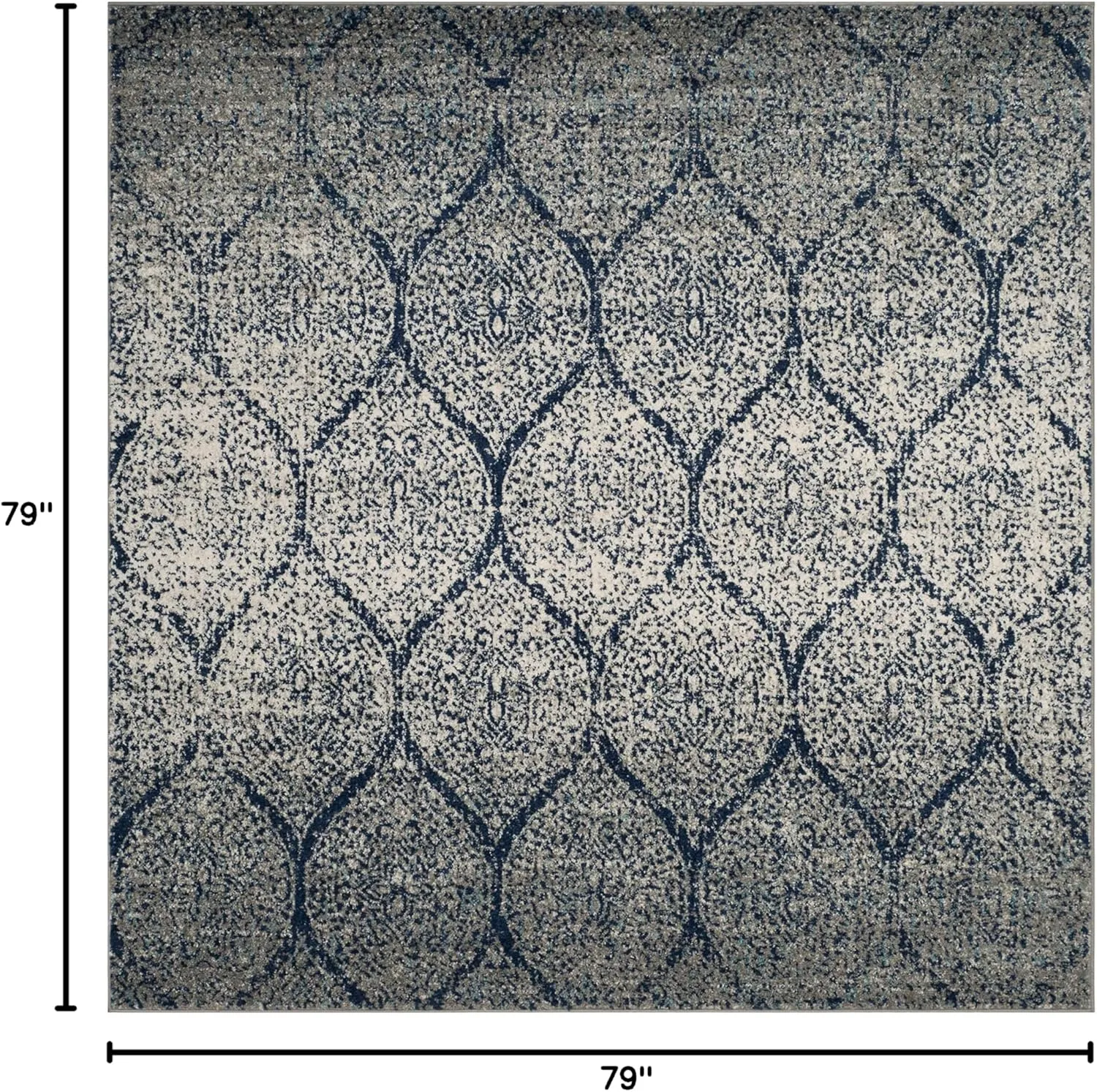 SAFAVIEH Madison Collection Area Rug - 6'7" Square, Navy & Silver, Glam Ogee Trellis Distressed Design, Non-Shedding & Easy Care, Ideal for High Traffic Areas in Living Room, Bedroom (MAD604G)