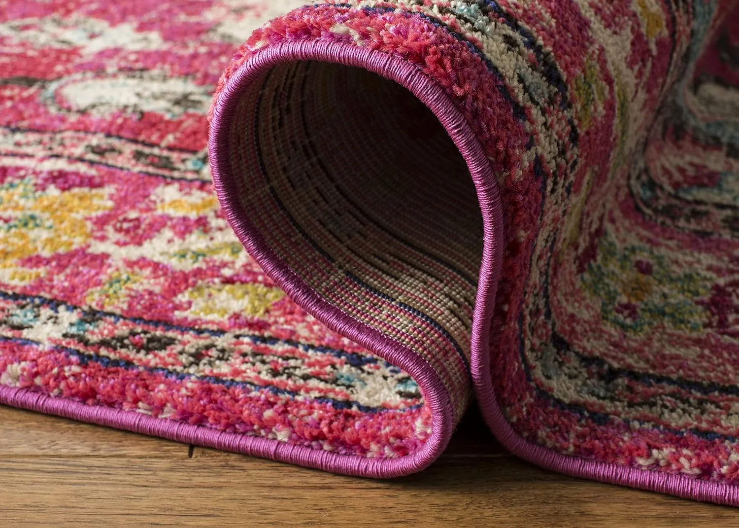 SAFAVIEH Monaco Collection Area Rug - 8' x 10', Pink & Multi, Boho Chic Medallion Distressed Design, Non-Shedding & Easy Care, Ideal for High Traffic Areas in Living Room, Bedroom (MNC243D)