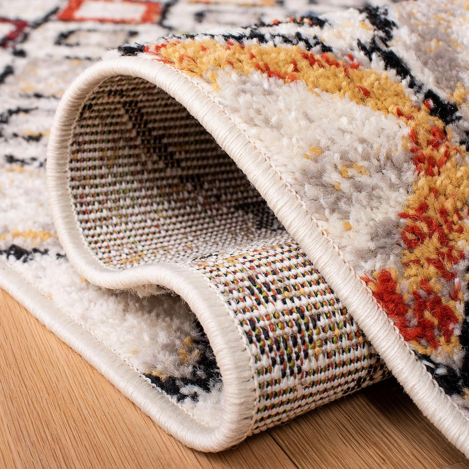 SAFAVIEH Amsterdam Collection Area Rug - 8' x 10', Ivory & Multi, Moroccan Boho Design, Non-Shedding & Easy Care, Ideal for High Traffic Areas in Living Room, Bedroom (AMS108K)