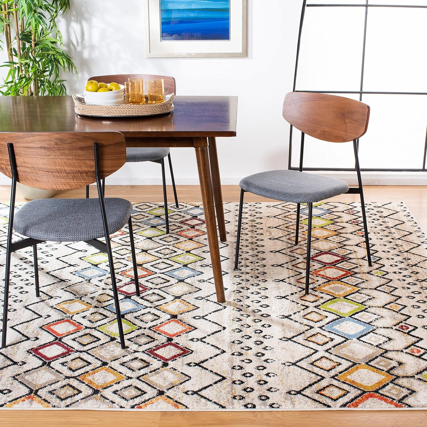 SAFAVIEH Amsterdam Collection Area Rug - 8' x 10', Ivory & Multi, Moroccan Boho Design, Non-Shedding & Easy Care, Ideal for High Traffic Areas in Living Room, Bedroom (AMS108K)