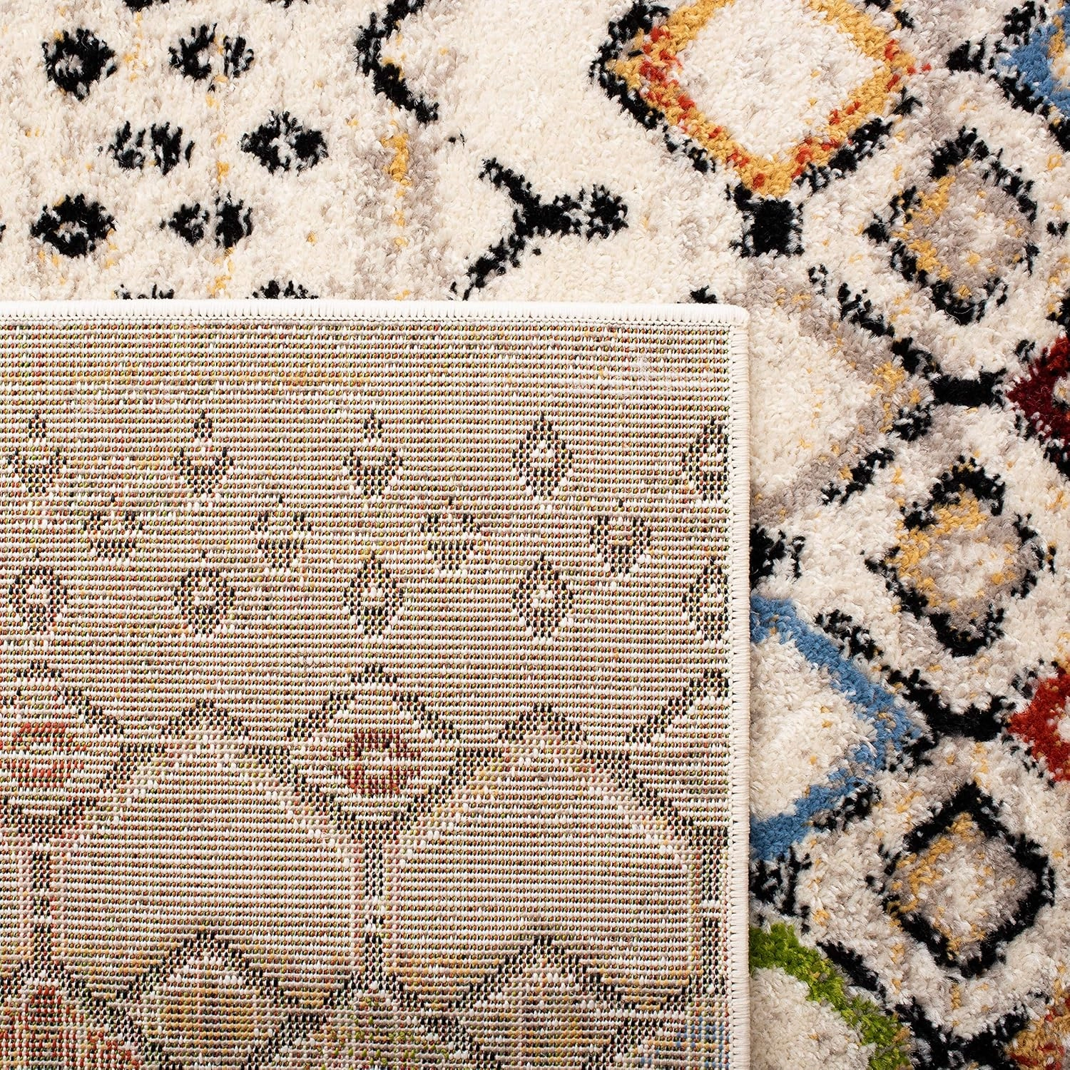 SAFAVIEH Amsterdam Collection Area Rug - 8' x 10', Ivory & Multi, Moroccan Boho Design, Non-Shedding & Easy Care, Ideal for High Traffic Areas in Living Room, Bedroom (AMS108K)