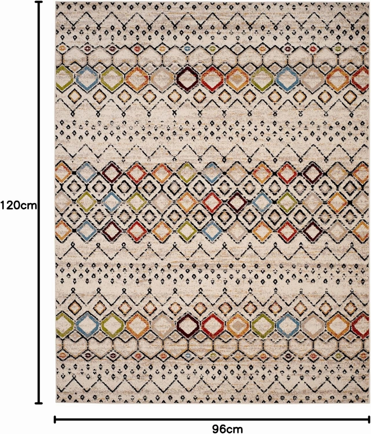 SAFAVIEH Amsterdam Collection Area Rug - 8' x 10', Ivory & Multi, Moroccan Boho Design, Non-Shedding & Easy Care, Ideal for High Traffic Areas in Living Room, Bedroom (AMS108K)