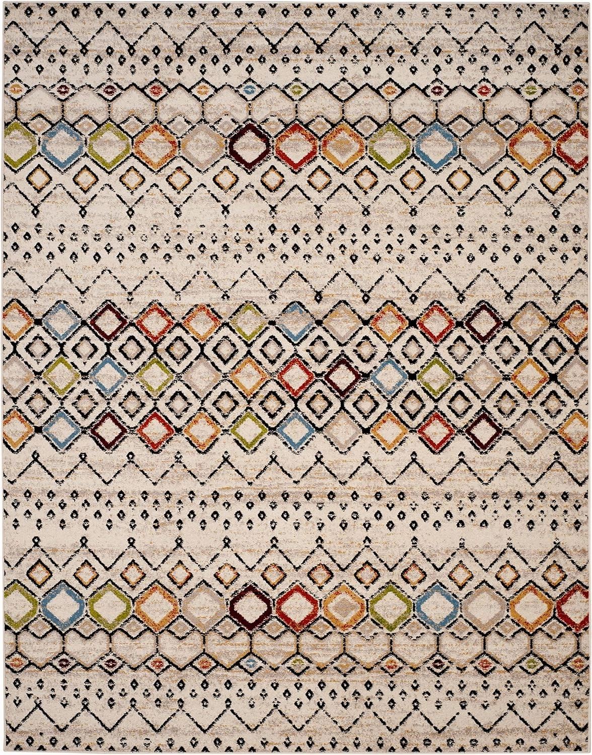 SAFAVIEH Amsterdam Collection Area Rug - 8' x 10', Ivory & Multi, Moroccan Boho Design, Non-Shedding & Easy Care, Ideal for High Traffic Areas in Living Room, Bedroom (AMS108K)