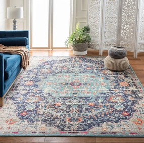 SAFAVIEH Area Rug 8x10 - Madison Collection - Large - Black & Teal, Boho Chic Medallion Distressed Design, Non-Shedding & Easy Cleaning, Ideal for Living Room, Bedroom, Office, Dining Space (MAD447Z)
