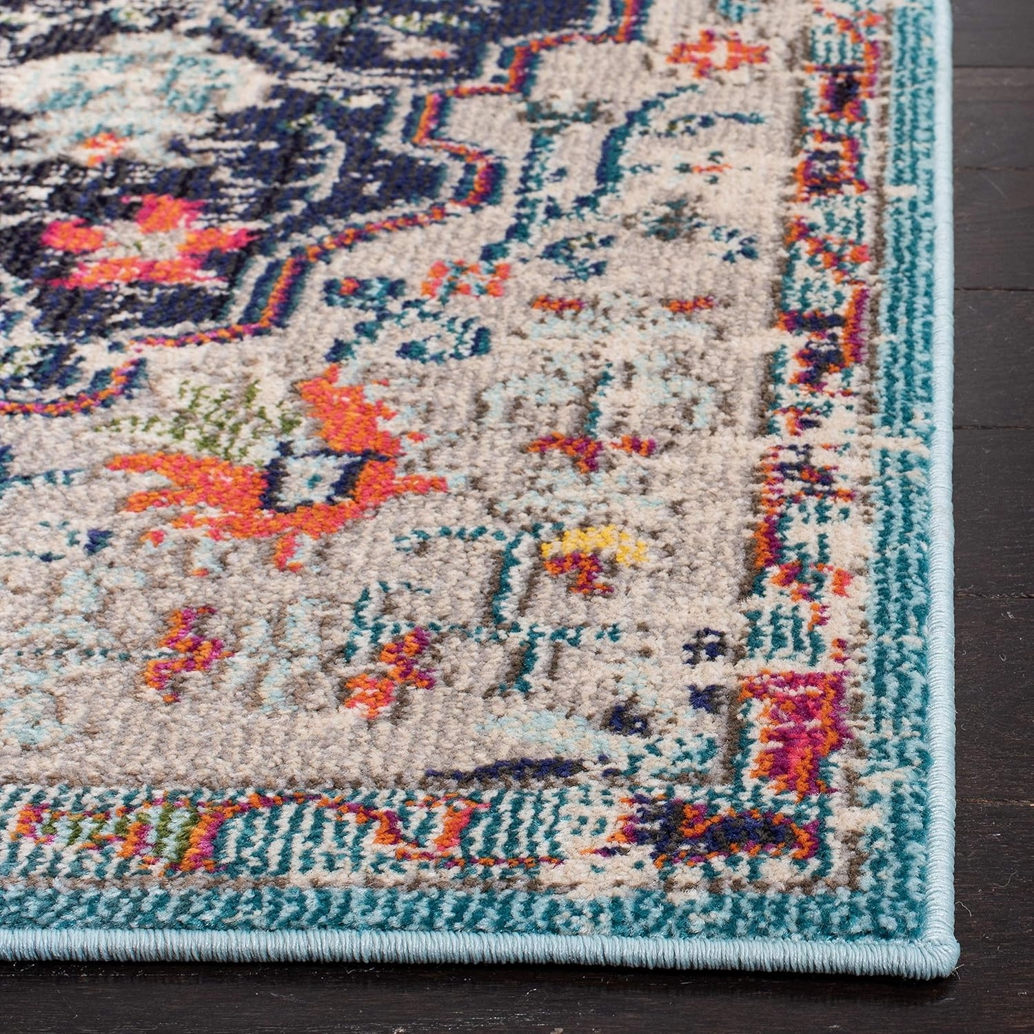 SAFAVIEH Area Rug 8x10 - Madison Collection - Large - Black & Teal, Boho Chic Medallion Distressed Design, Non-Shedding & Easy Cleaning, Ideal for Living Room, Bedroom, Office, Dining Space (MAD447Z)