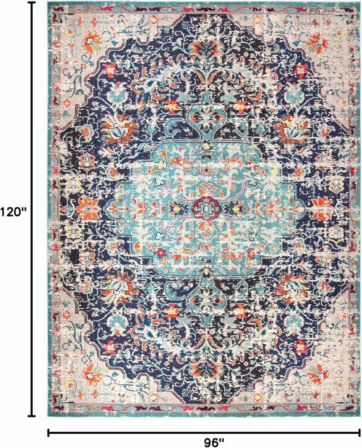 SAFAVIEH Area Rug 8x10 - Madison Collection - Large - Black & Teal, Boho Chic Medallion Distressed Design, Non-Shedding & Easy Cleaning, Ideal for Living Room, Bedroom, Office, Dining Space (MAD447Z)