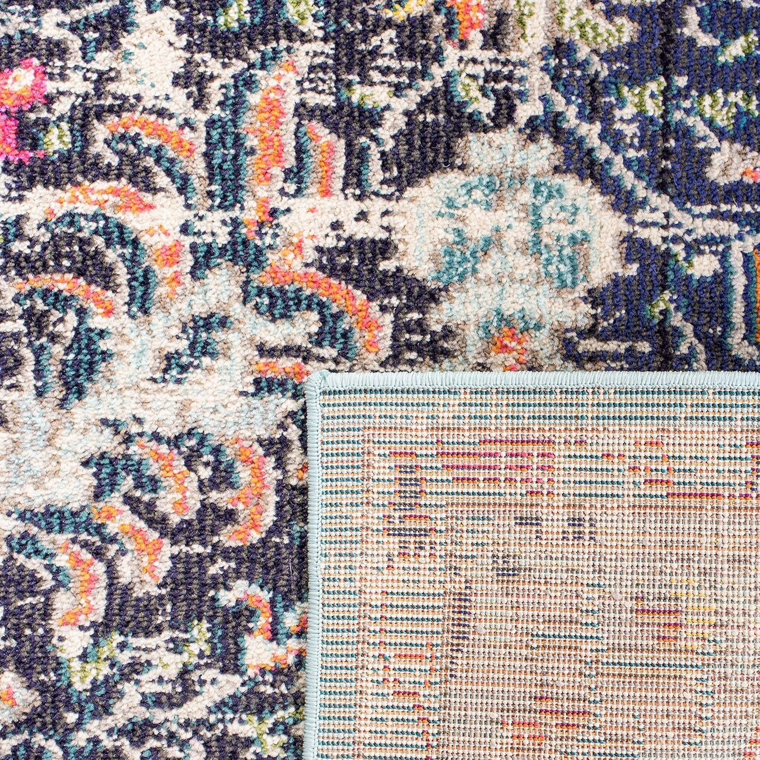 SAFAVIEH Area Rug 8x10 - Madison Collection - Large - Black & Teal, Boho Chic Medallion Distressed Design, Non-Shedding & Easy Cleaning, Ideal for Living Room, Bedroom, Office, Dining Space (MAD447Z)