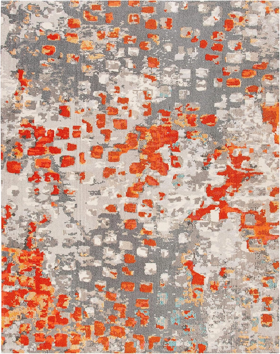 SAFAVIEH Area Rug 8x10 - Madison Collection - Large - Grey & Orange, Boho Abstract Distressed Design, Non-Shedding & Easy Cleaning, Ideal for Living Room, Bedroom, Office, Dining Space (MAD425H)