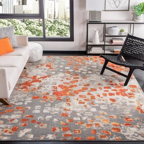 SAFAVIEH Area Rug 8x10 - Madison Collection - Large - Grey & Orange, Boho Abstract Distressed Design, Non-Shedding & Easy Cleaning, Ideal for Living Room, Bedroom, Office, Dining Space (MAD425H)