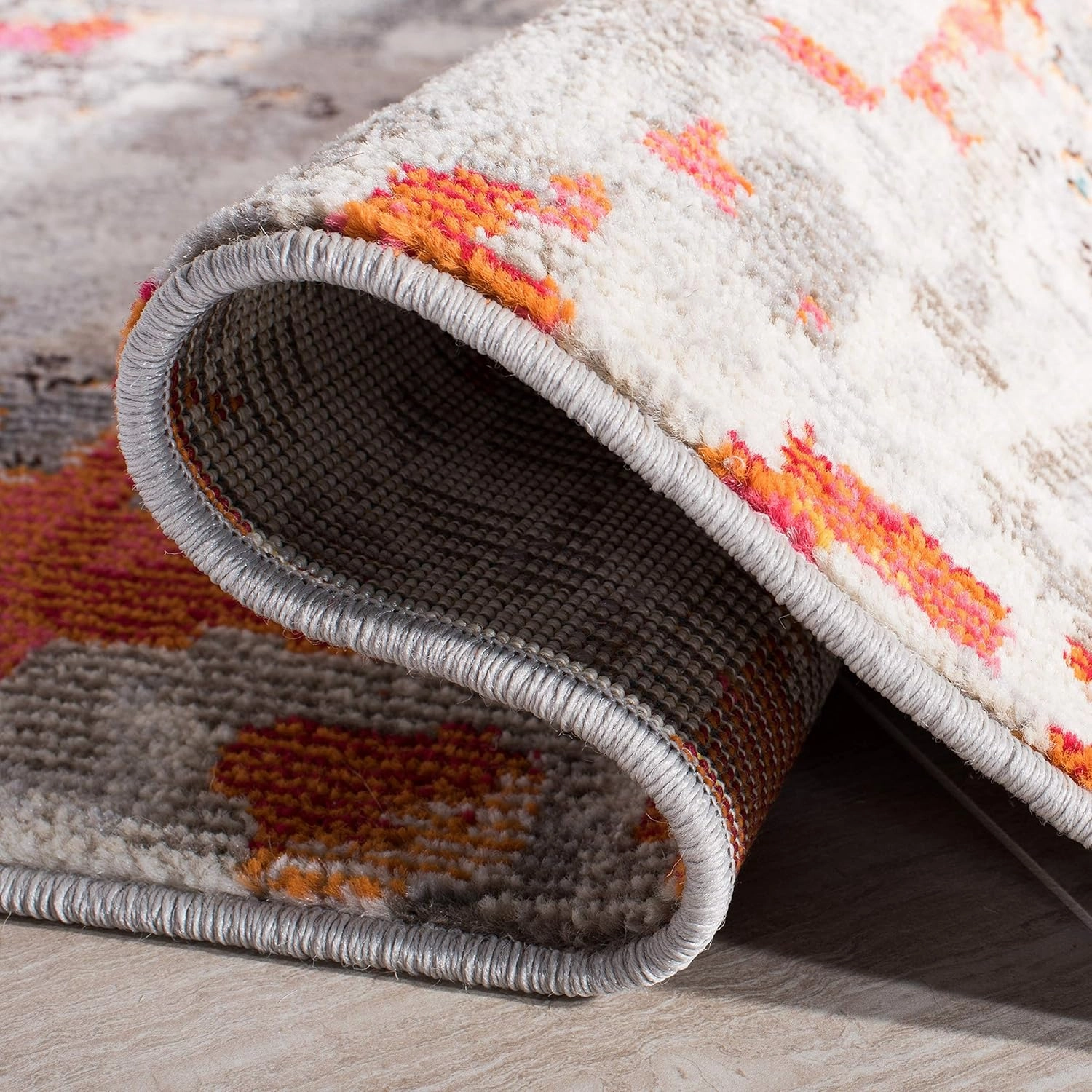 SAFAVIEH Area Rug 8x10 - Madison Collection - Large - Grey & Orange, Boho Abstract Distressed Design, Non-Shedding & Easy Cleaning, Ideal for Living Room, Bedroom, Office, Dining Space (MAD425H)