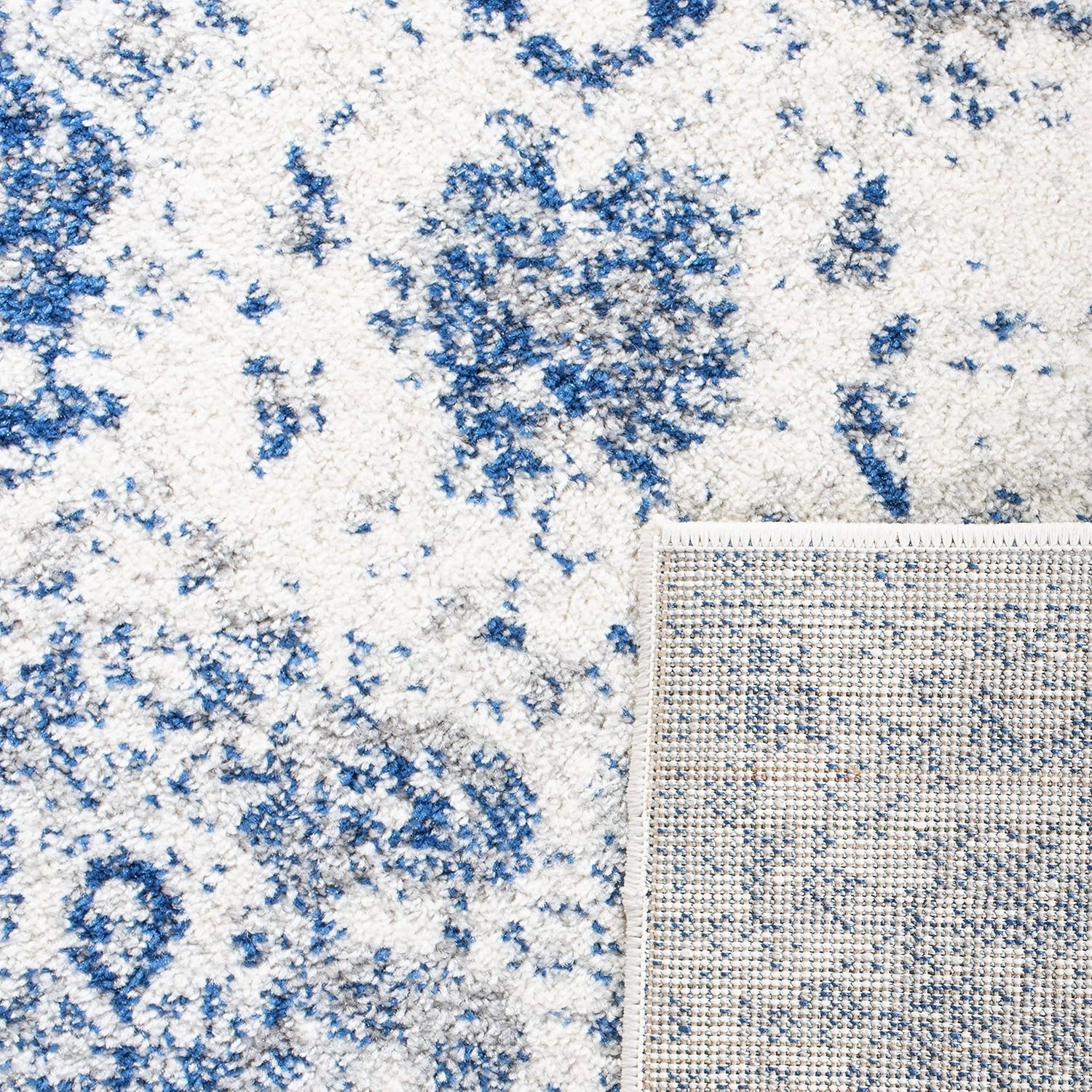 SAFAVIEH Area Rug 8x10 - Madison Collection - Large - White & Royal Blue, Boho Chic Distressed Design, Non-Shedding & Easy Cleaning, Ideal for Living Room, Bedroom, Office, Dining Space (MAD611C)