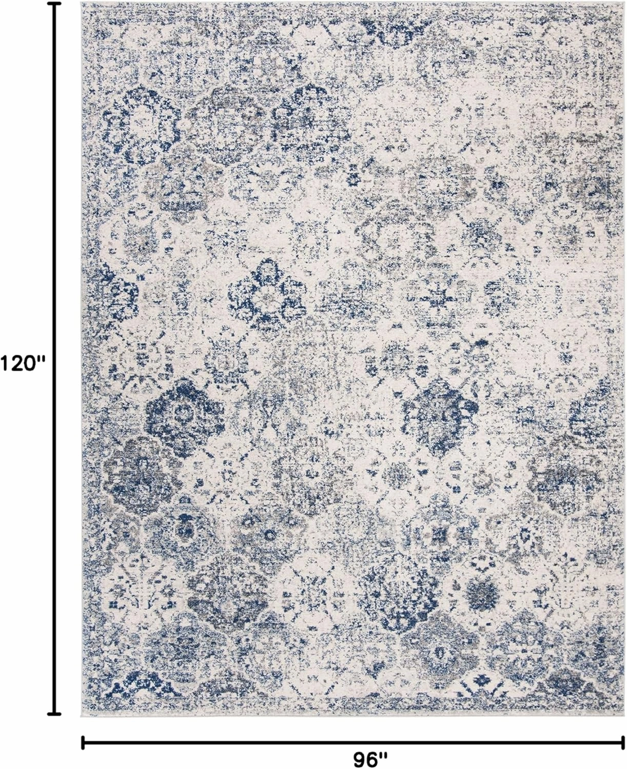 SAFAVIEH Area Rug 8x10 - Madison Collection - Large - White & Royal Blue, Boho Chic Distressed Design, Non-Shedding & Easy Cleaning, Ideal for Living Room, Bedroom, Office, Dining Space (MAD611C)
