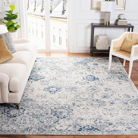 SAFAVIEH Area Rug 8x10 - Madison Collection - Large - White & Royal Blue, Boho Chic Distressed Design, Non-Shedding & Easy Cleaning, Ideal for Living Room, Bedroom, Office, Dining Space (MAD611C)